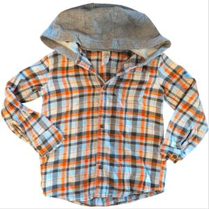 CARTER'S Orange Blue Black White Grey Plaid Flannel Button Down With Hood